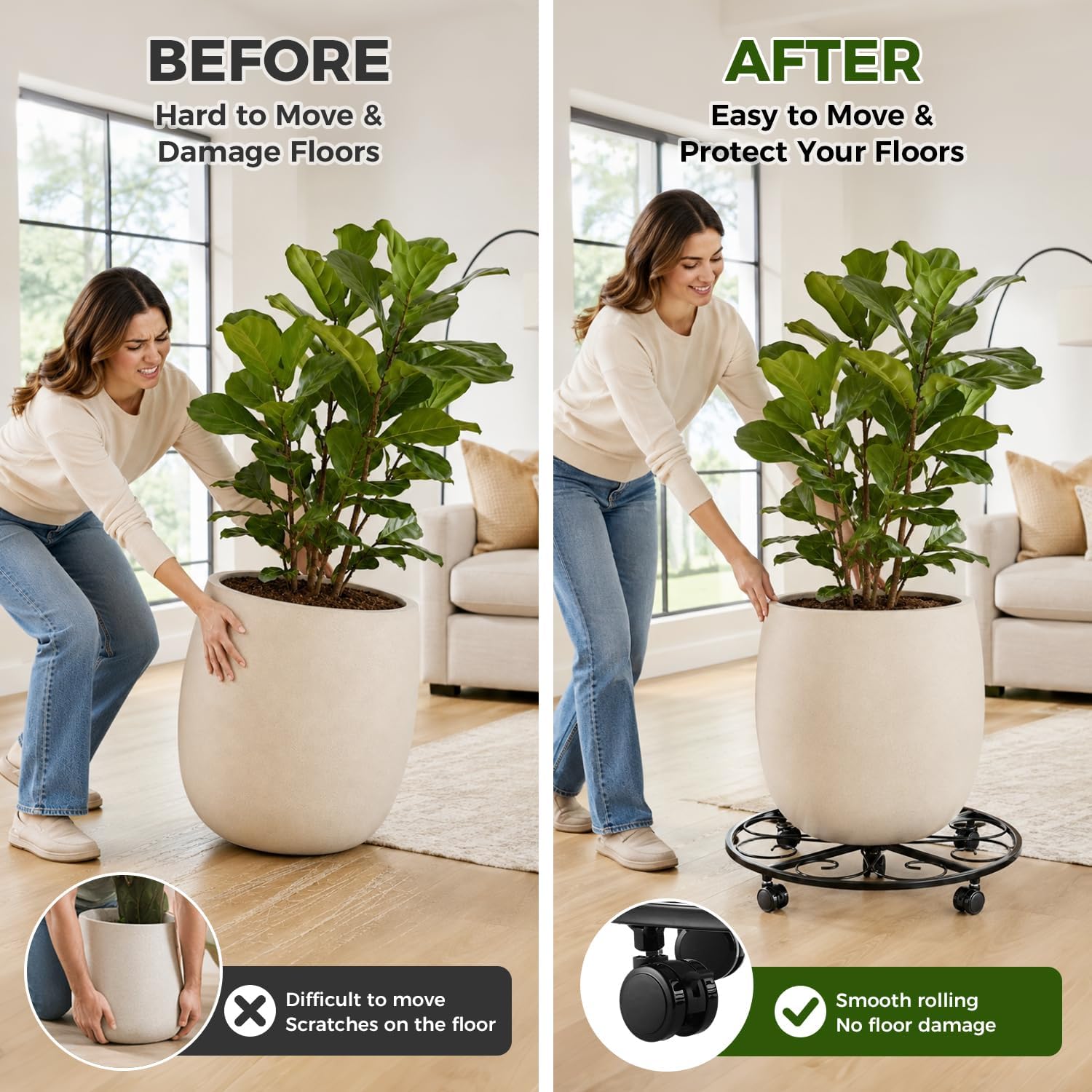 3 Packs 18” Plant Caddy with Wheels Metal Plant Stand on Wheels for Indoor and Outdoor Plants Rolling Plant Stand with
