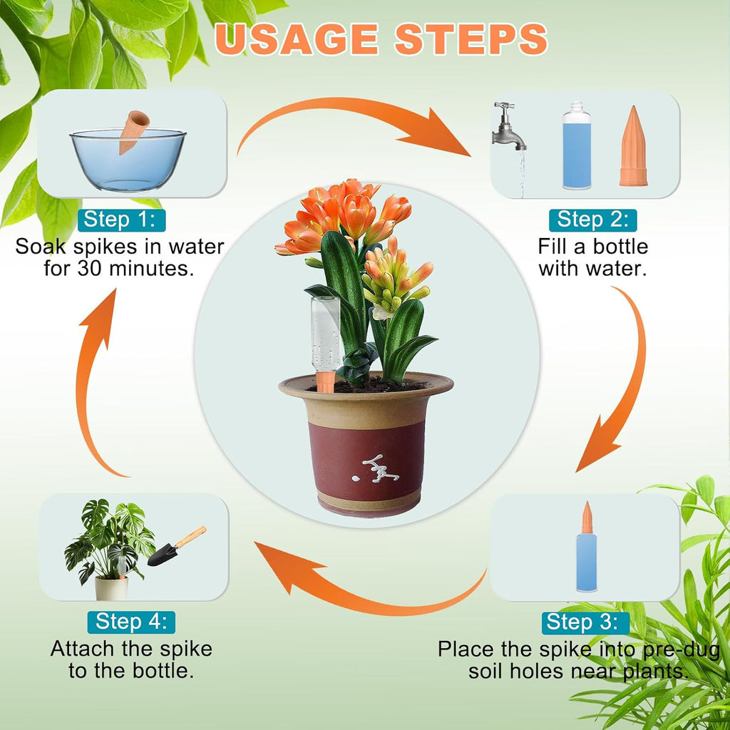 16 Pack Terracotta Plant Waterers - Self Watering Spikes and Watering Stakes for Automatic Watering, Slow Release