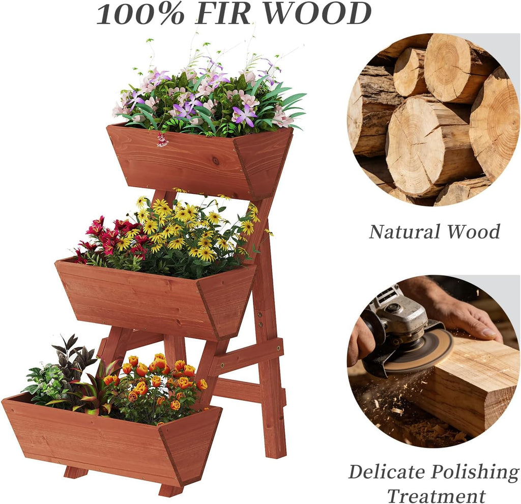 Kitsanery 3-Tiers Wooden Raised Garden Bed,Wood Planter Box for Vegetable,Flower Rack,Flower Pot Stands,Indoor Outdoor