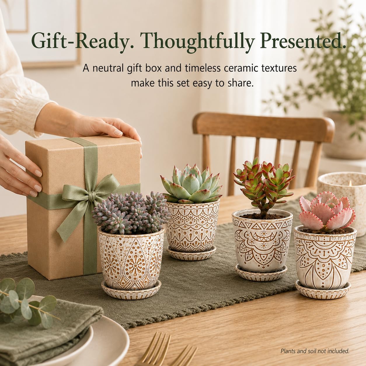 Gepege Ceramic Succulent Pots, 4 Inch Small Plant Pots with Drainage | Ceramic succulent pots with drainage holes