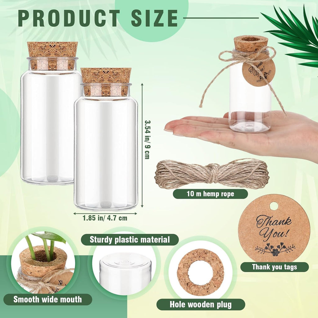 48 Pcs 3.54'' Plastic Plant Propagation Stations with Hole Lid 4oz Planter Vase Clear Propagation Jars with Thank You