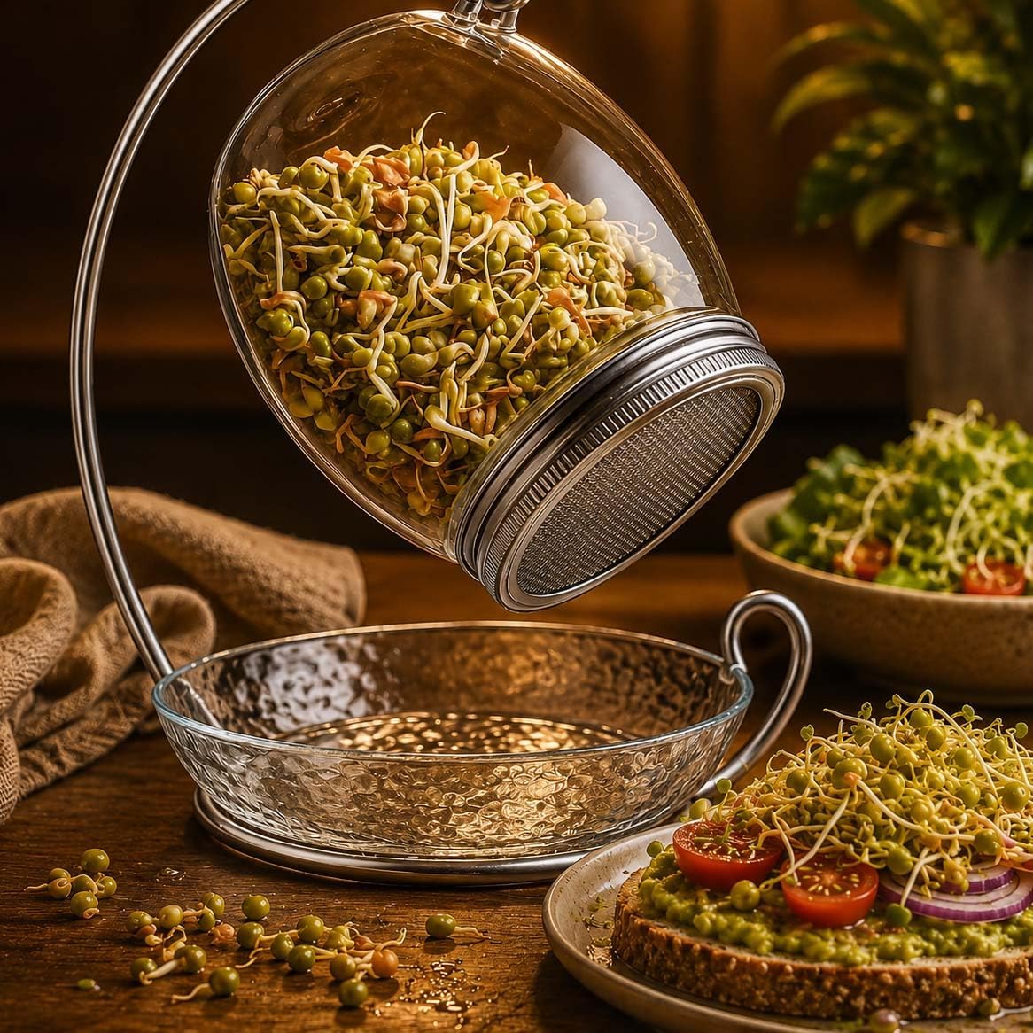Premium Sprouting Jar Kit - Unique 30 oz Wide Mouth Sprouting Jar, Stand, Tray and 316 Stainless Screen Lid