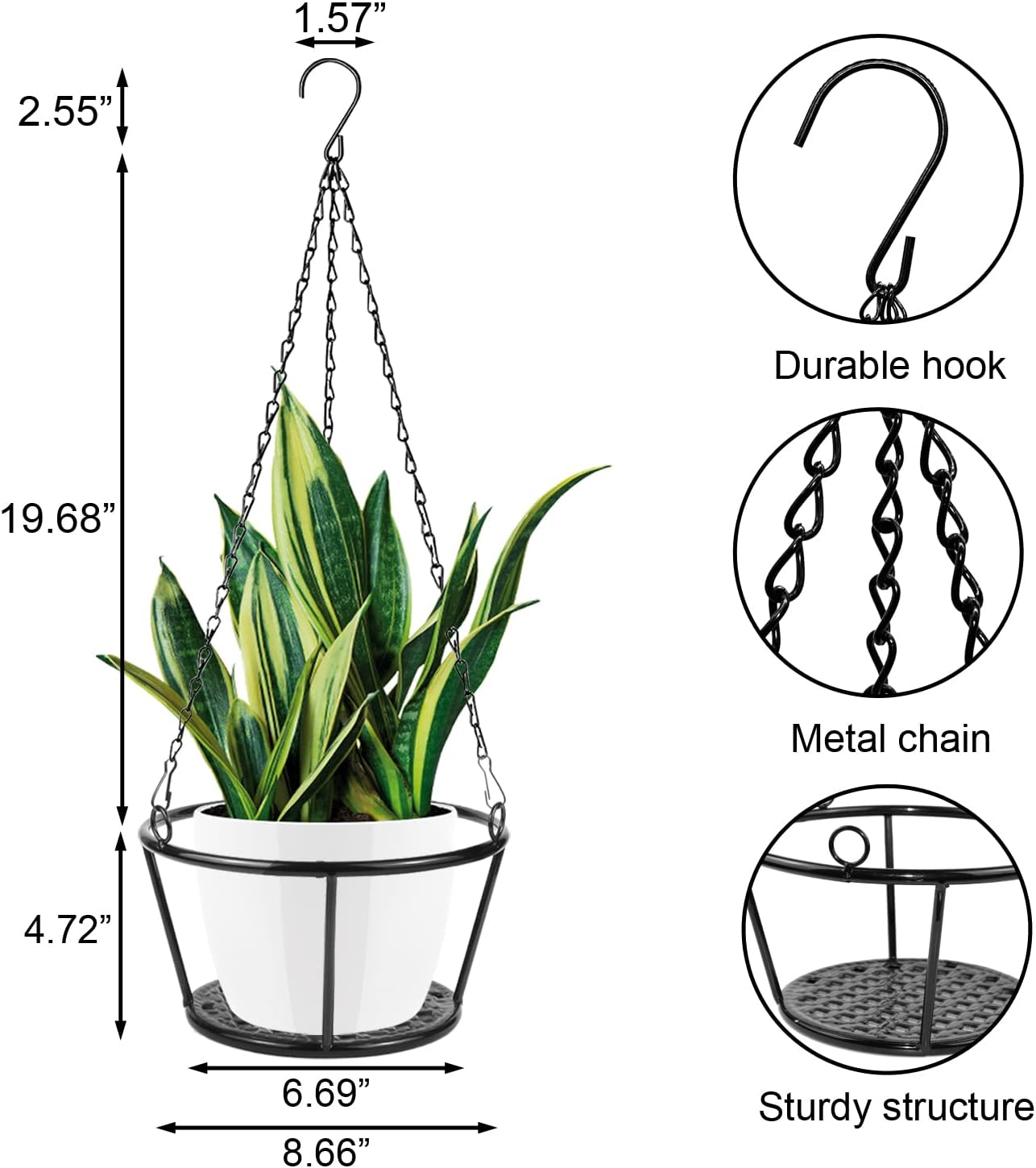 ARTORA 2 Pack Metal Plant Hanger, Modern Plant Hanging Basket Decorative Black Plant Pot Holder Flower Planter Hanging