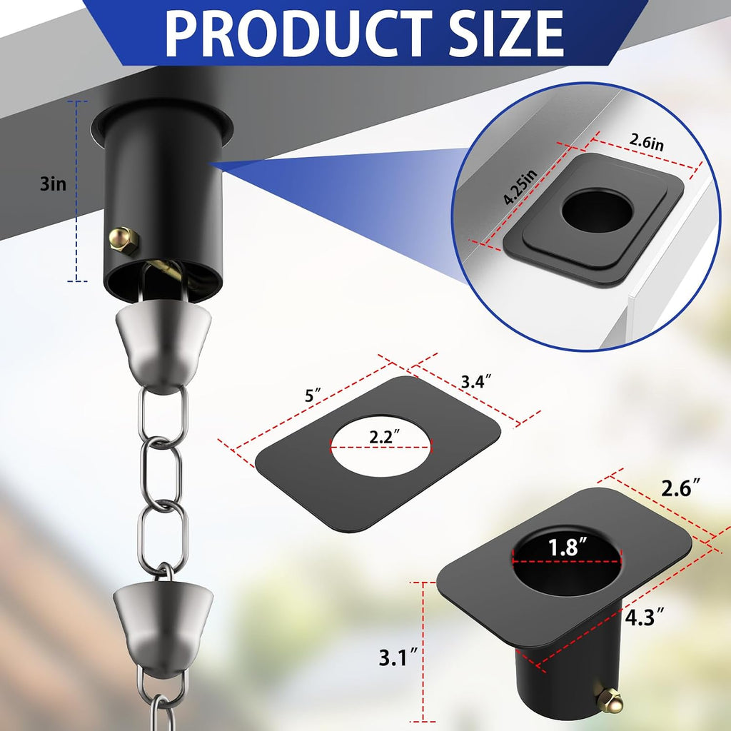 4pack Rain Chain Gutter with Bolt Anti-Rust Black Metal Adapter Decorative Rain Chains for Outside Gutter Downspout