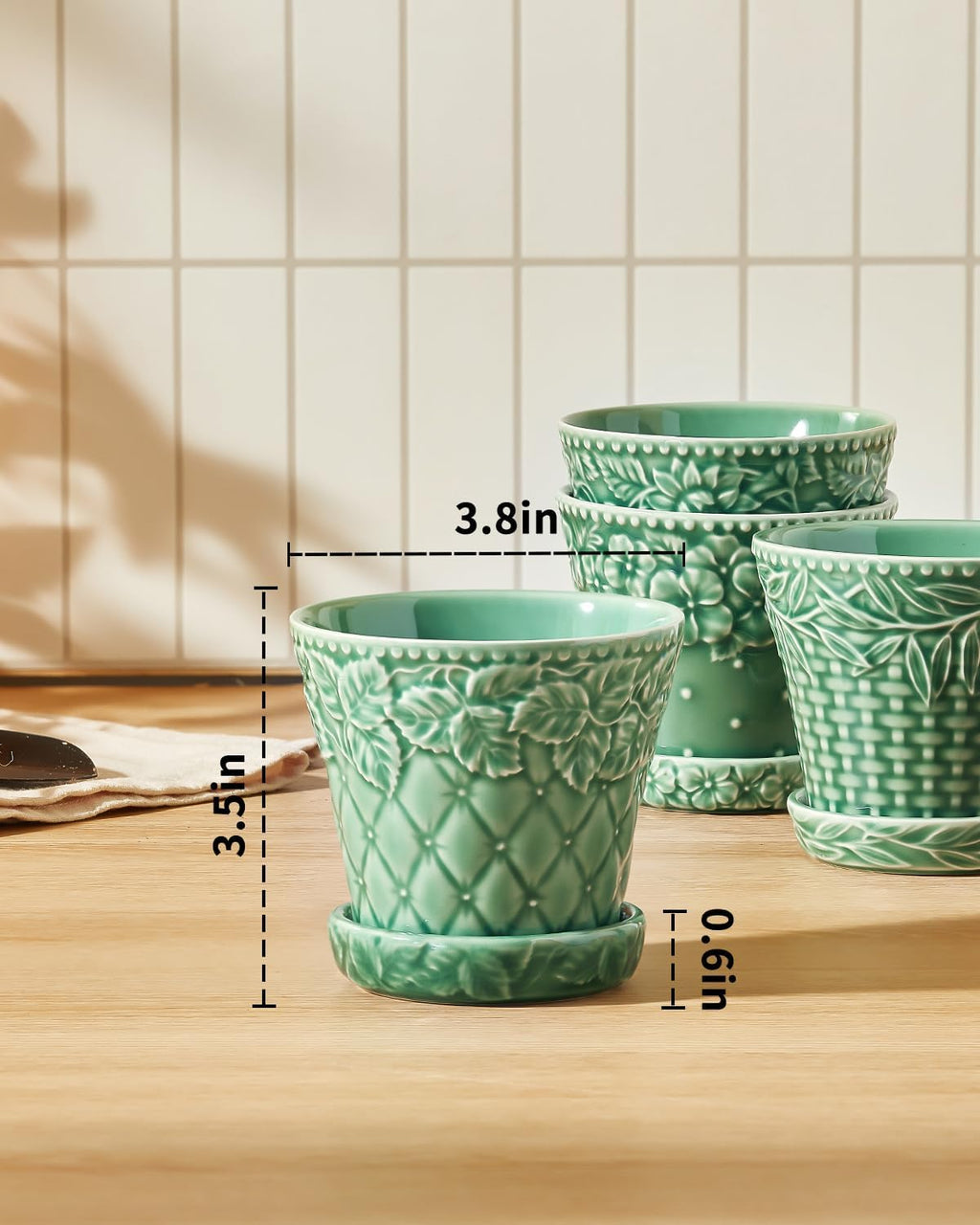 Metahom Succulent Ceramic Pots, 3.8 Inch Small Plant Pots with Drainage Hole & Saucer, Flower Planter Pot for Indoor