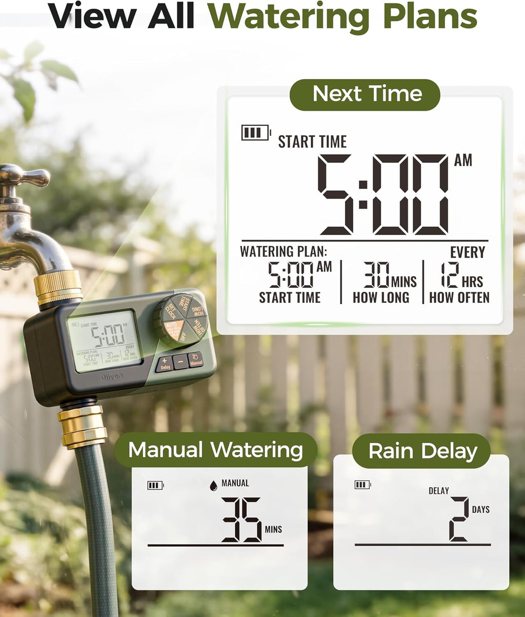 Diivoo Brass Hose Timer, Programmable Garden Timers for Watering | IP66 Waterproof, Large Display Easy Programming