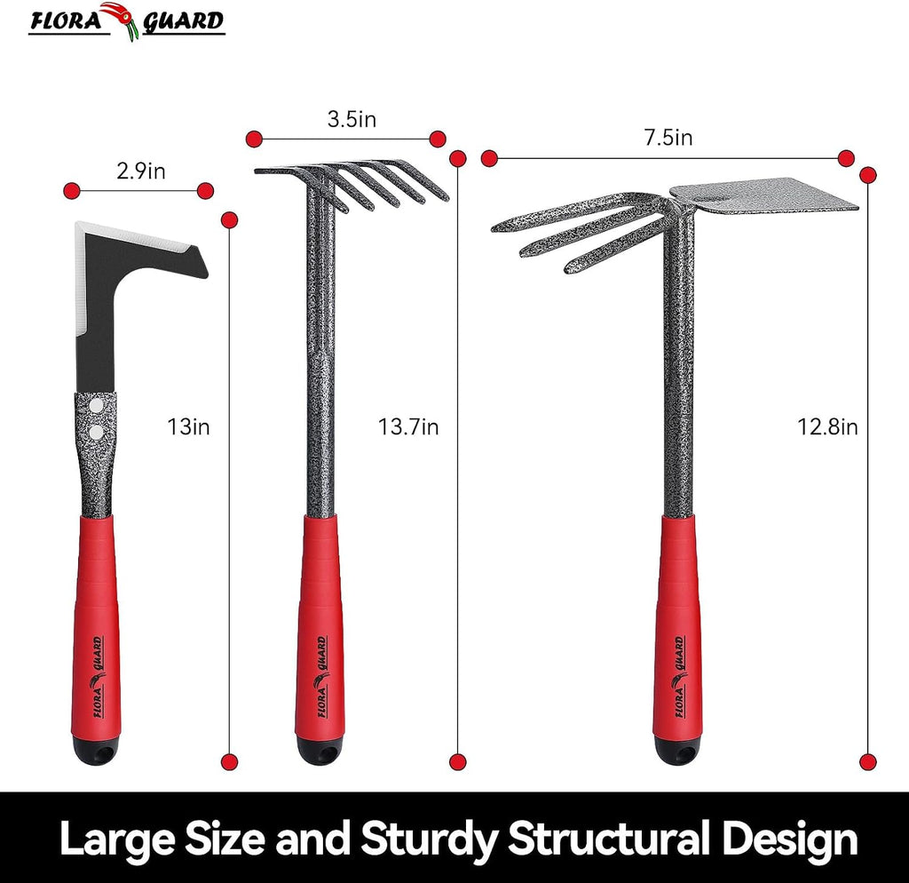 FLORA GUARD 6-Piece Garden Tool Set | Heavy Duty Gardening Hand Tools with High Carbon Steel Including Trowel, Rakes