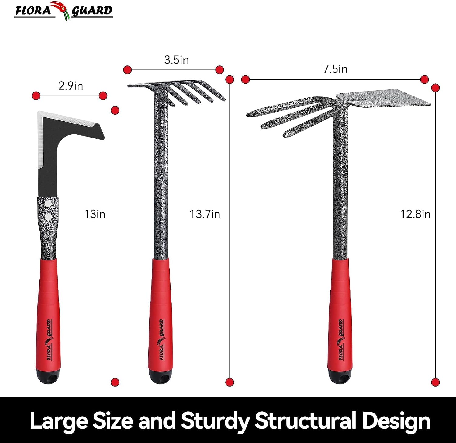 FLORA GUARD 6-Piece Garden Tool Set | Heavy Duty Gardening Hand Tools with High Carbon Steel Including Trowel, Rakes