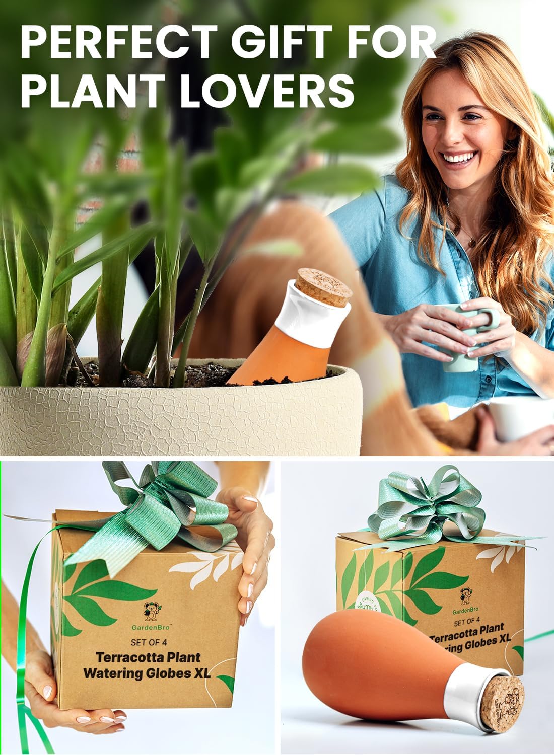 4pc Ollas Terracotta Watering Pots Large 14 Oz Self Watering Planter Insert | Olla Watering System For 1-week Easy To