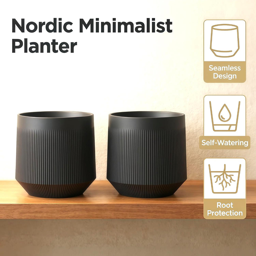 Plant Pots，Set of 2 Plastic Large Pots for Indoor Plants,Flower Pots Outdoor Planters with Drainage Hole and Seamless