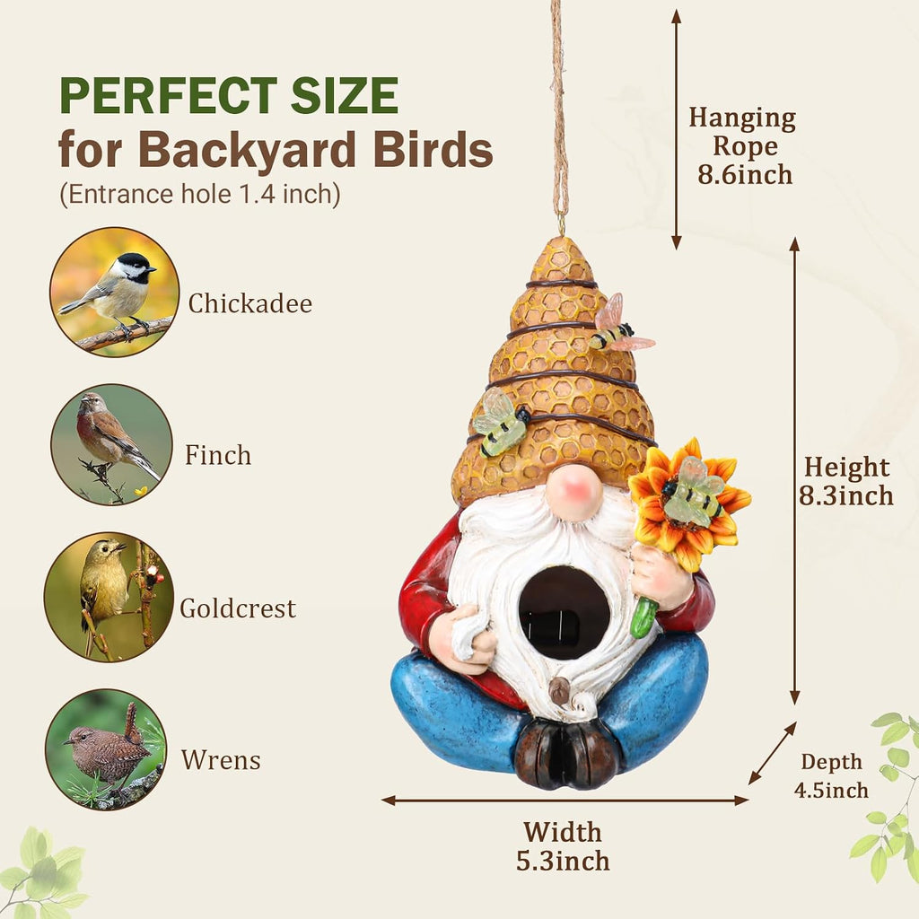 Yinns Bird House, Decorative Hanging Solar Gnome Birdhouse for Garden Decor | Birdhouses for Outdoors, Hanging Funny