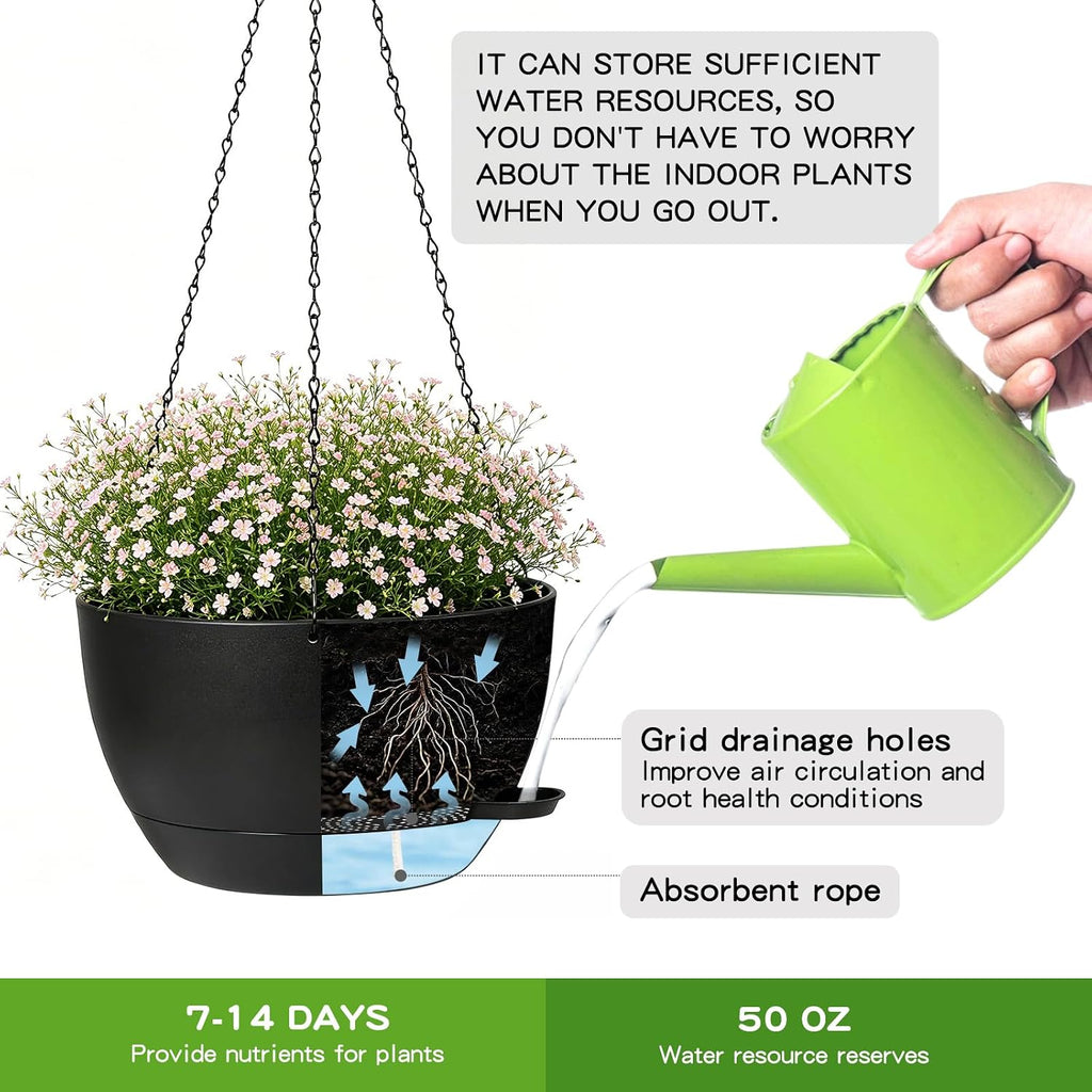 DANALLAN Hanging Planters for Indoor Plants, 2Pcs 12 Inch Self Watering Hanging Planter Basket Large Plastic Plant