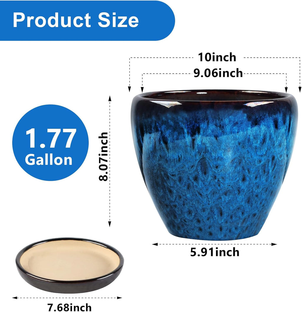 Ceramic Plant Pots With Saucer & Drainage Hole, 10 inch Indoor Flower Pots | Glaze Planters For Indoor Plant