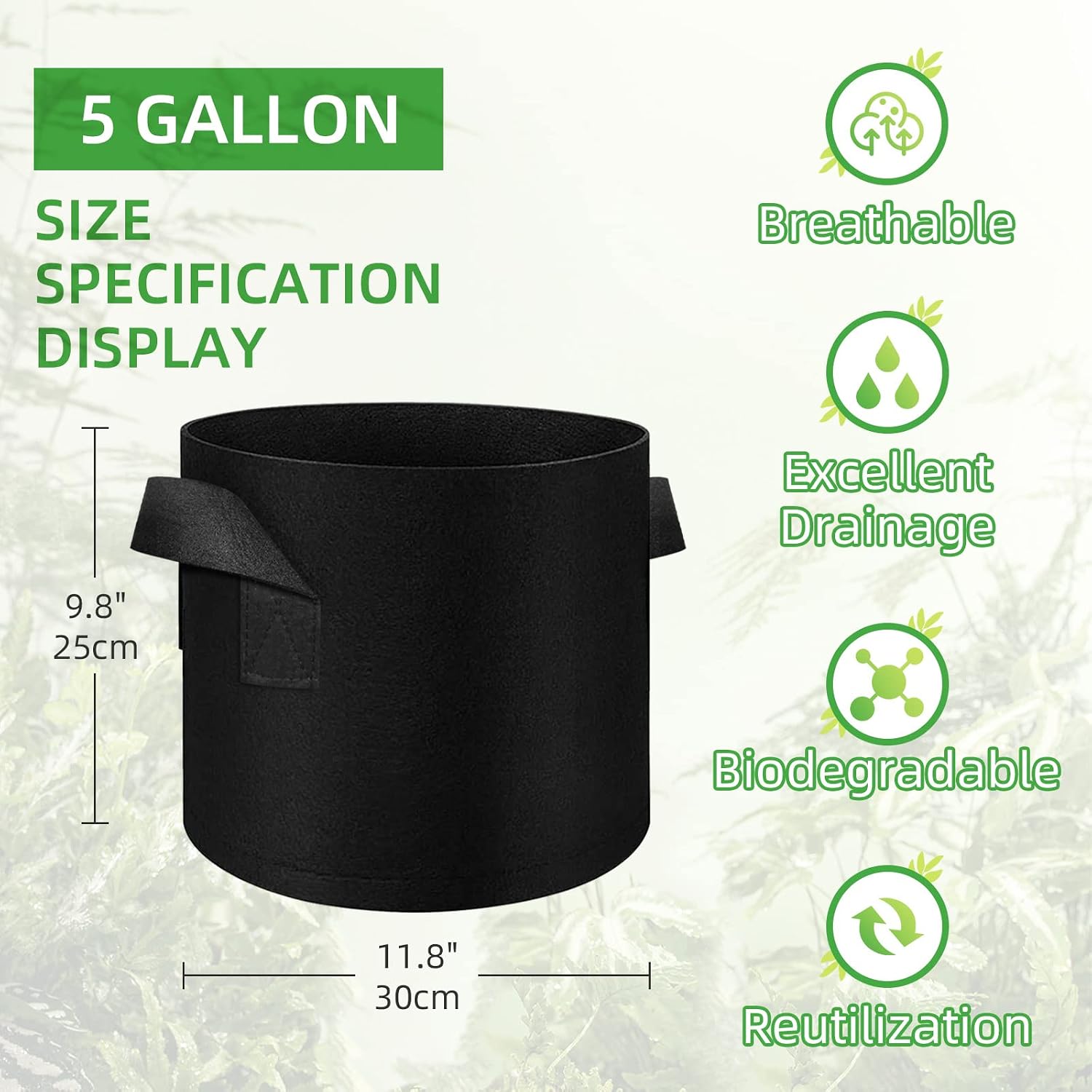LITLANDSTAR 50 Pack 5 Gallon Plant Grow Bags, Breathable Felt Non-Woven Aeration Fabric Plant Grow Pots, Garden