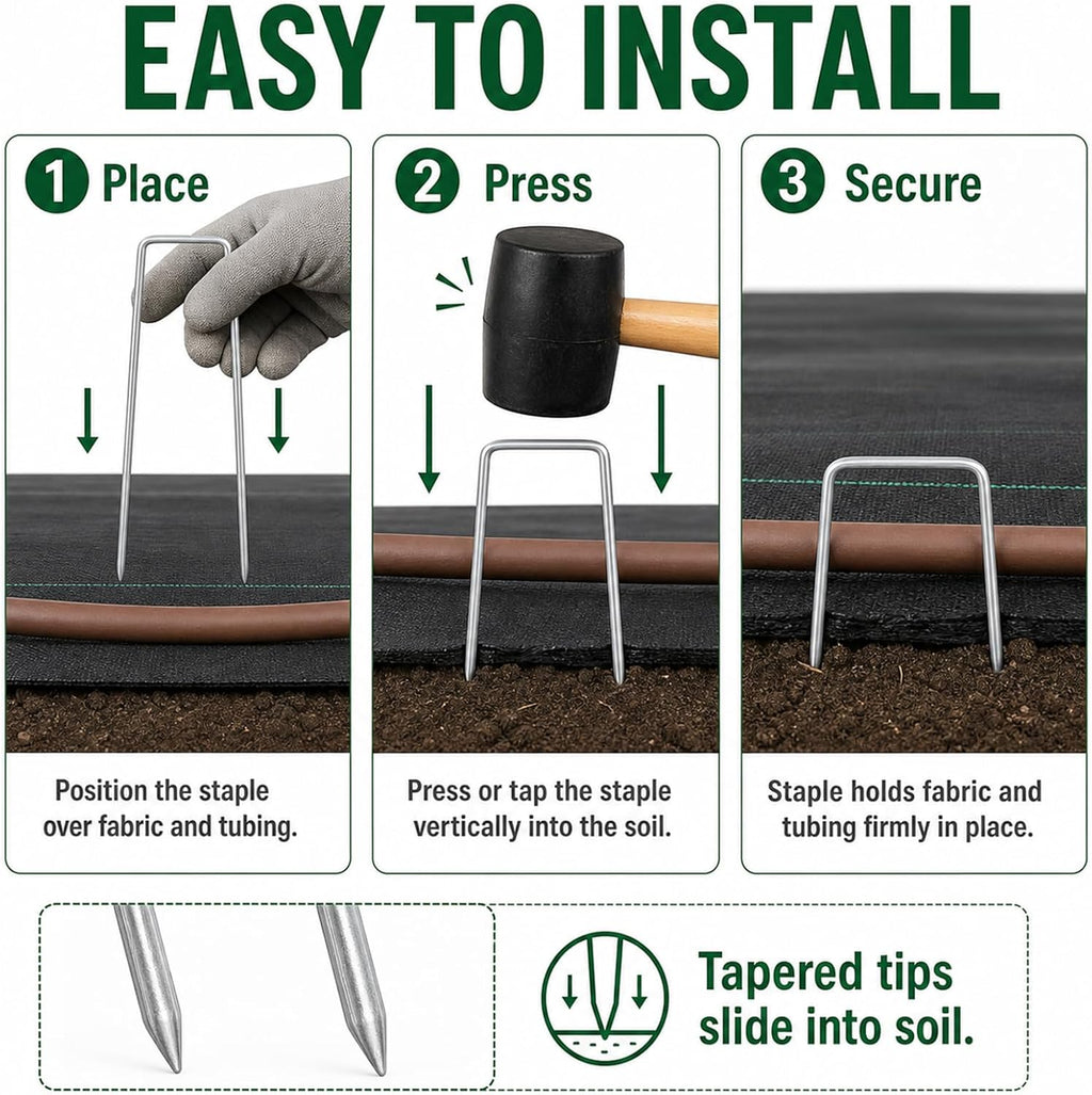 200 Pack 8 Inch Landscape Staples, Weed Barrier Stakes, 11 Gauge Galvanized | Tapered U-Shaped Stakes Secure Weed