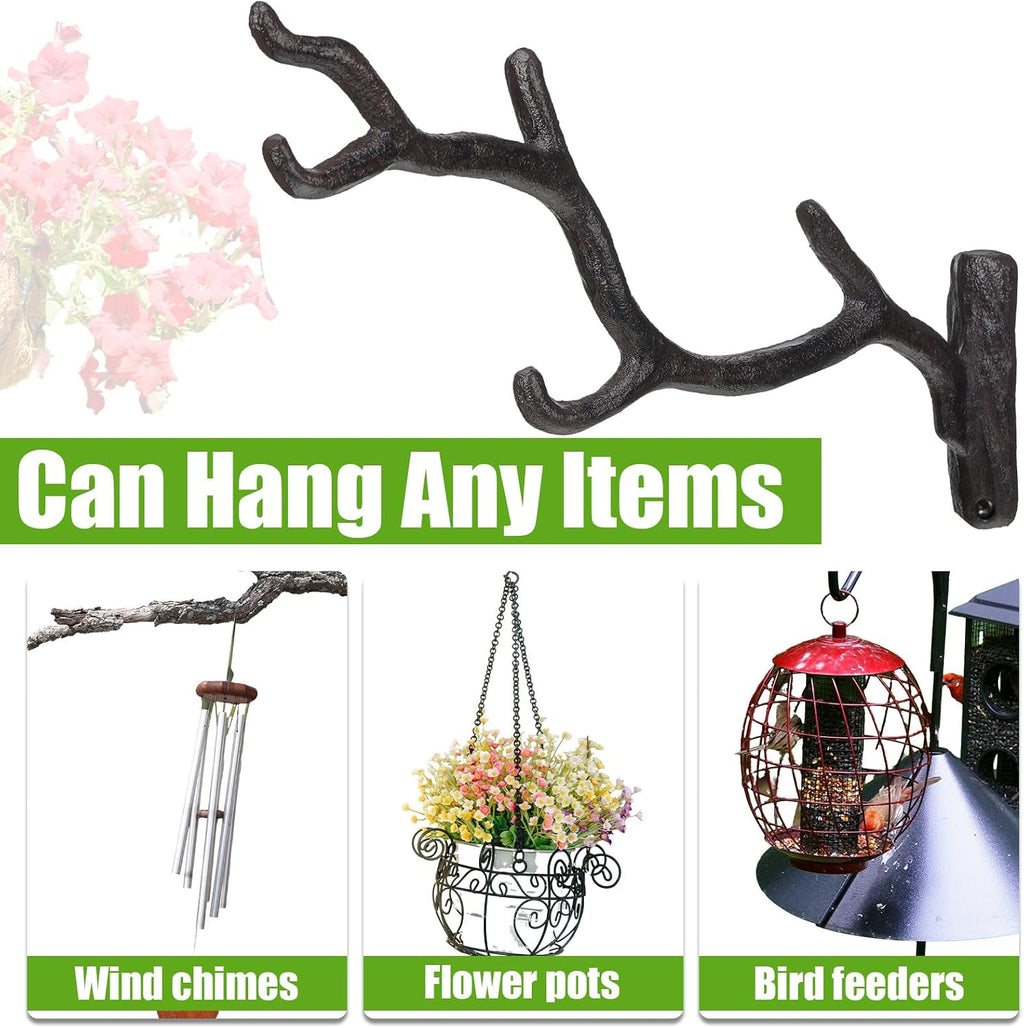Blulu 2 Pcs 11'' Cast Iron Tree Branch Plant Hangers Decorative Metal Wall Bracket Hooks Wall Heavy Duty Home Storage