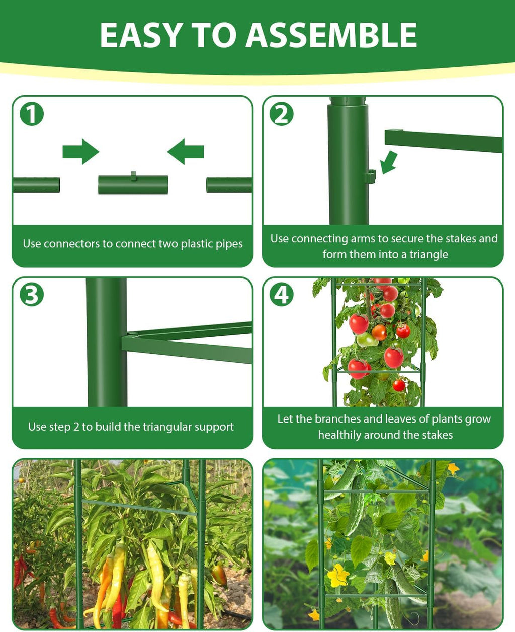 MYMULIKE 6 Pack Tomato Cages for Garden, 51in*13in Adjustable Tomatoes Plant Stakes Support Cages Trellis, Garden