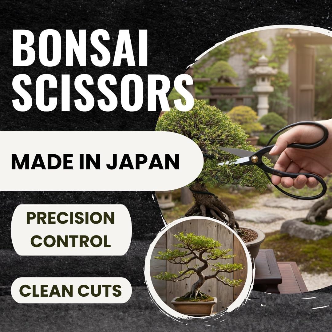 SenkichiKin Bonsai Scissors 7in (180mm) – Made in Japan Pruning Shears, Sharp Carbon Steel for Precision Trimming