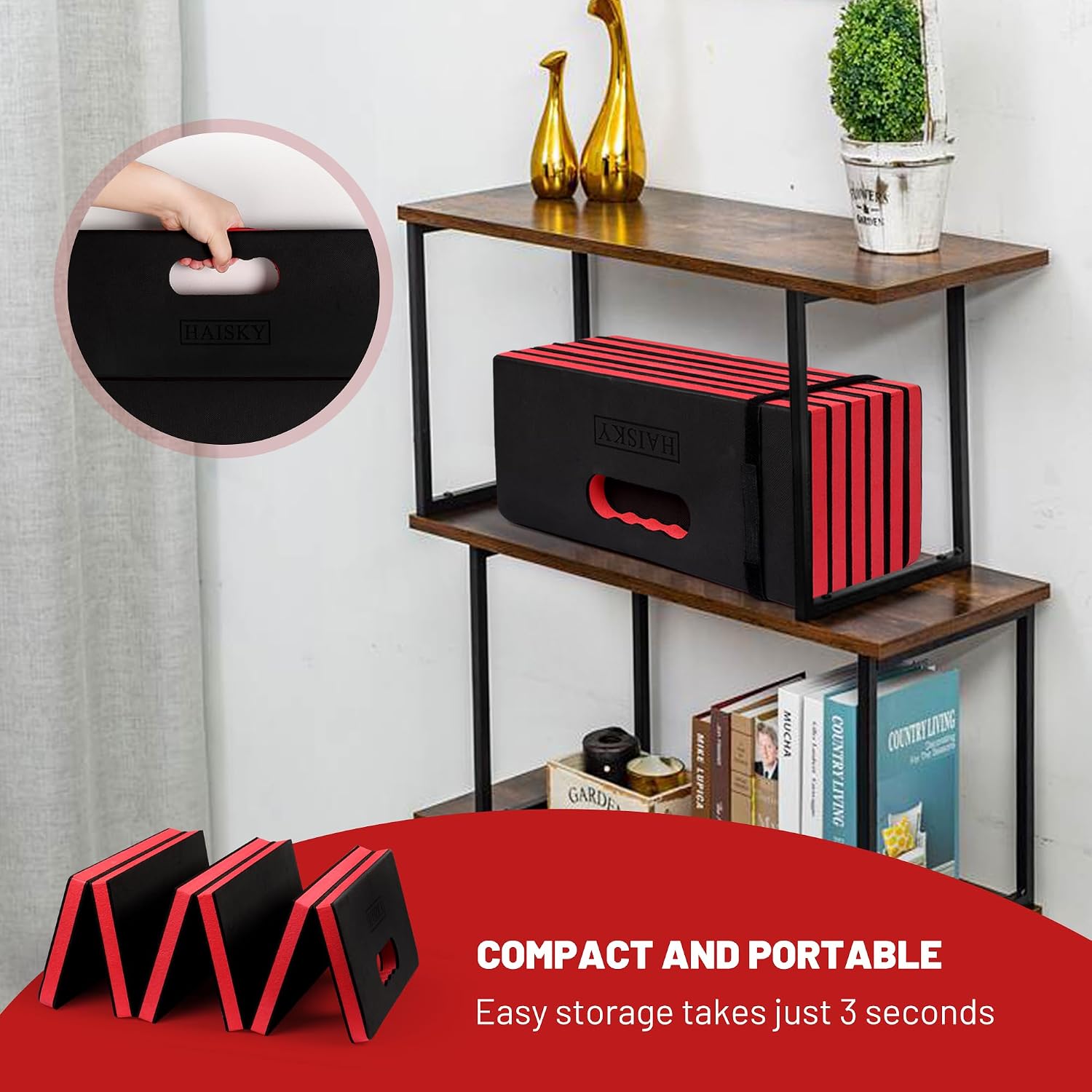 Foldable Mechanic Mat Kneeling Pad, 0.9" Extra Thick EVA Foam,Red | Portable 5-Fold Knee Cushion Mat, Large 45" x 16"