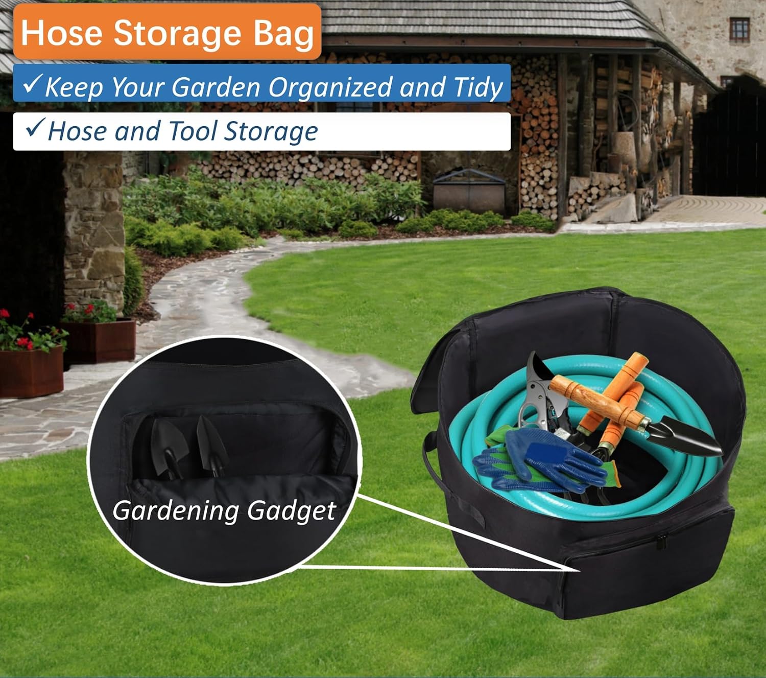 Garden Hose Holder Standing Bag, Water Hose Holder Pot Bag for Outside, with Hose Entry Hole; Drainage & Breathable