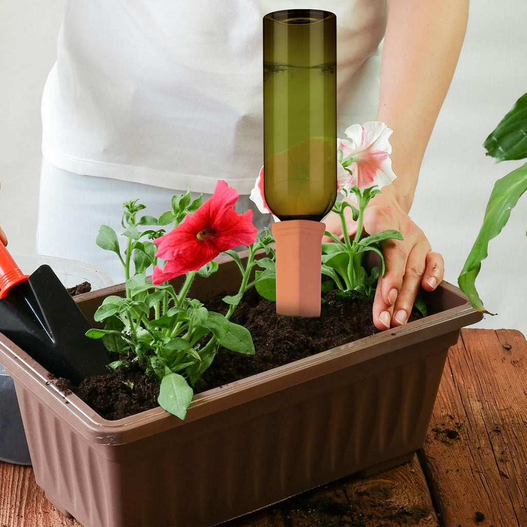 SiliFine 6 Sets Terracotta Watering Spikes,Emerald Green and Terracotta | 26 oz Bottles for Slow Release Watering, Self