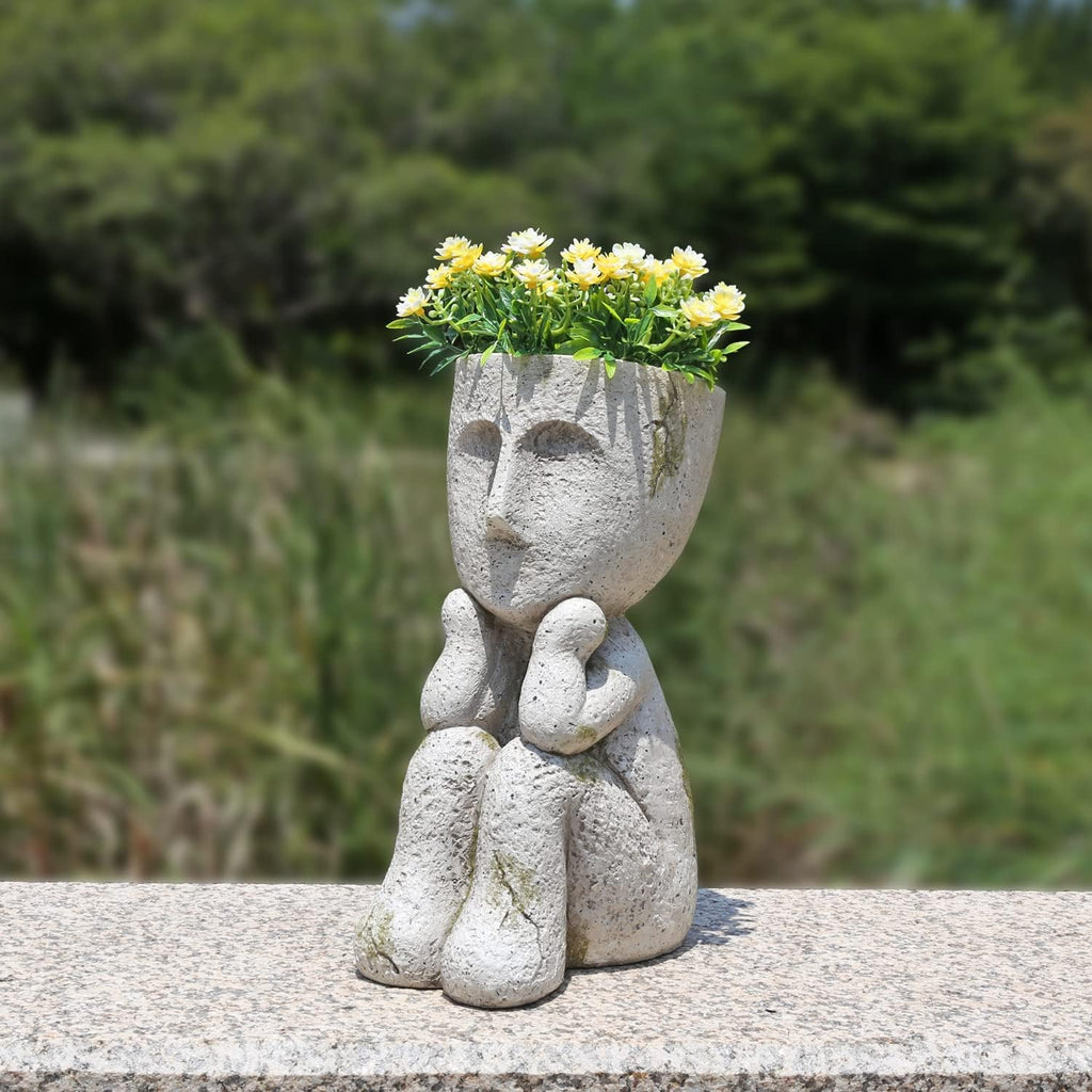 Large Face Head Planter Pots for Indoor Outdoor Plants Unique Flower Pots Succulent Planter with Drainage Hole Tree Man