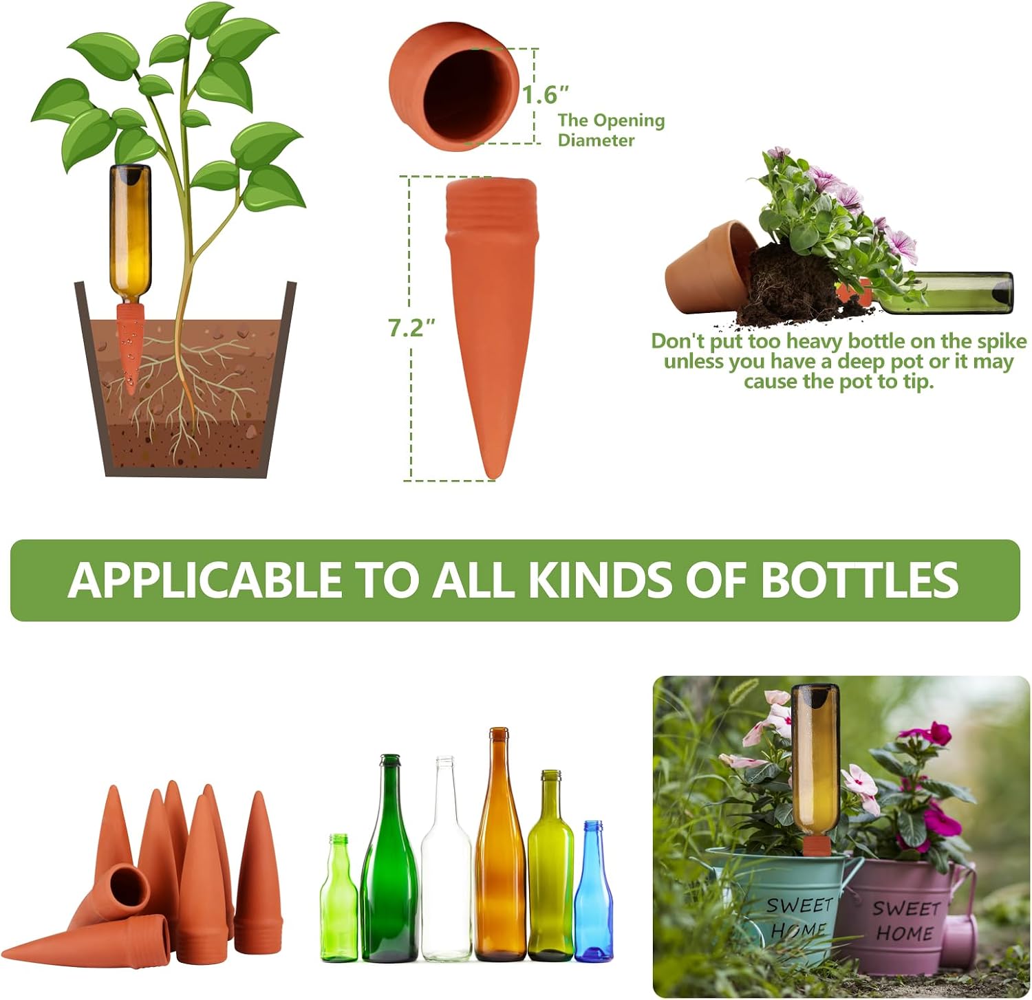 Joyeee Plant Watering Stakes, 8pcs Terracotta Self Watering Spikes Plant Watering Devices for Wine Bottles Vacation