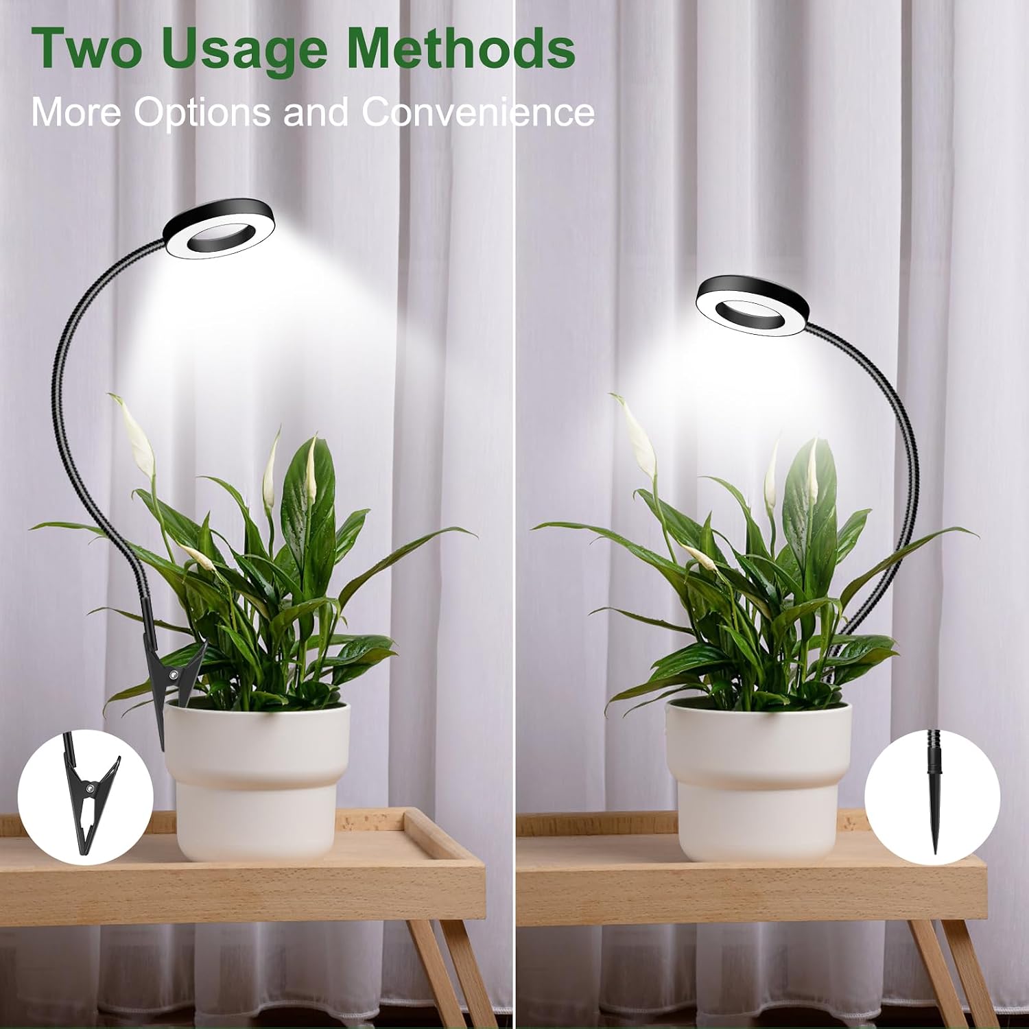 2 in 1 Grow Lights for Indoor Plants, 3 Colors 48 LEDs Plant Lights | 360° Gooseneck Clip on grow light, Full Spectrum