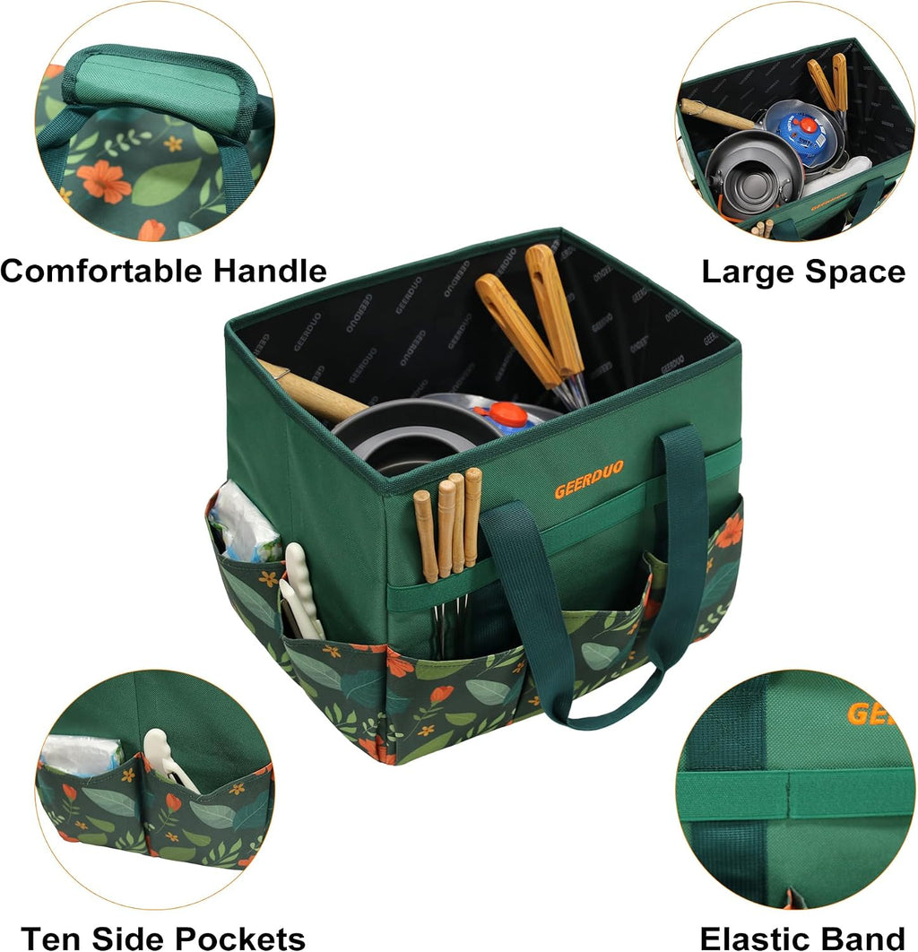 30L Collapsible Garden Seat & Storage Box, Heavy Duty Floral Organizer Bag with 10 Side Pockets, Portable Foldable