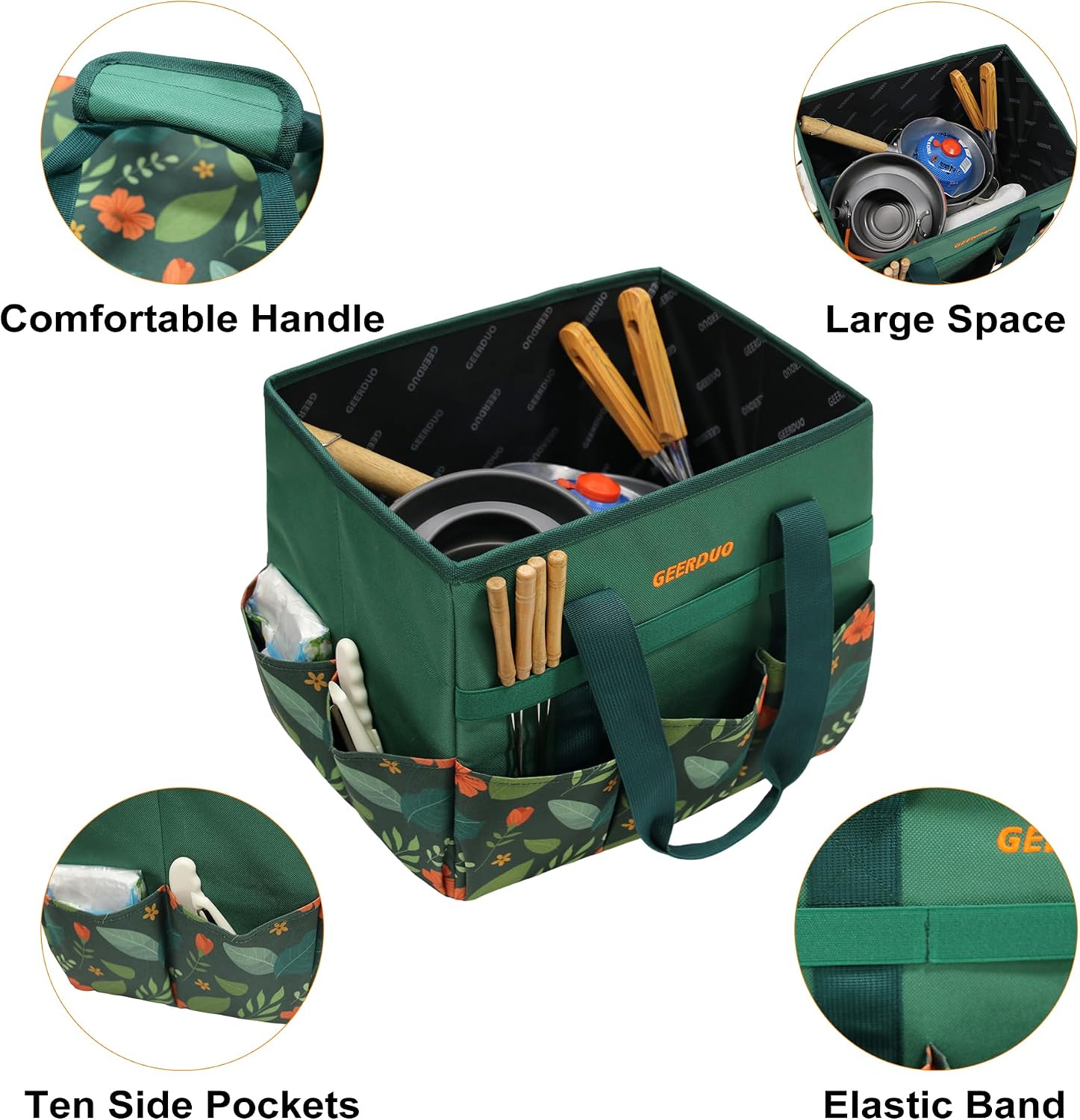 30L Collapsible Garden Seat & Storage Box, Heavy Duty Floral Organizer Bag with 10 Side Pockets, Portable Foldable