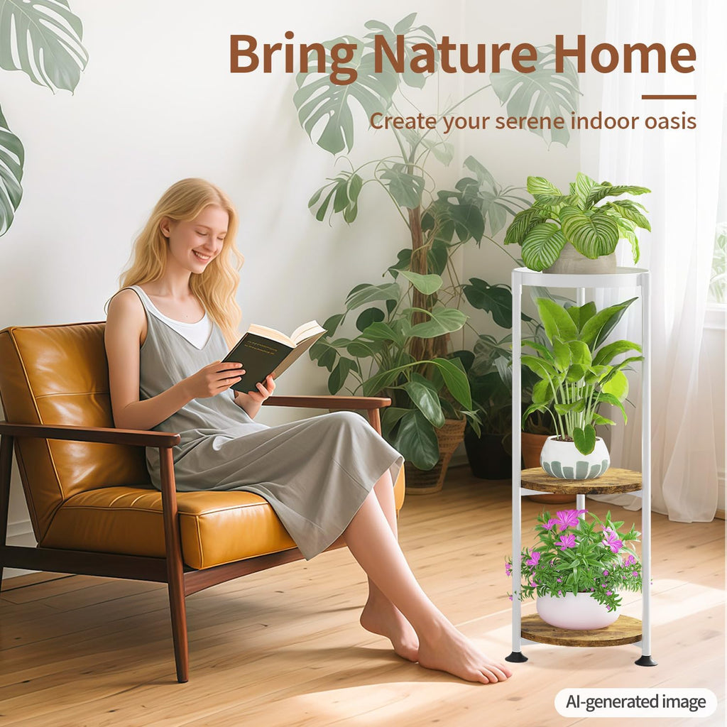 LASZOLA Plant Stand Tall Flower Holder for Indoor Corner, 3 Tier White | Heavy Duty Metal Vertical Multi Level Shelf