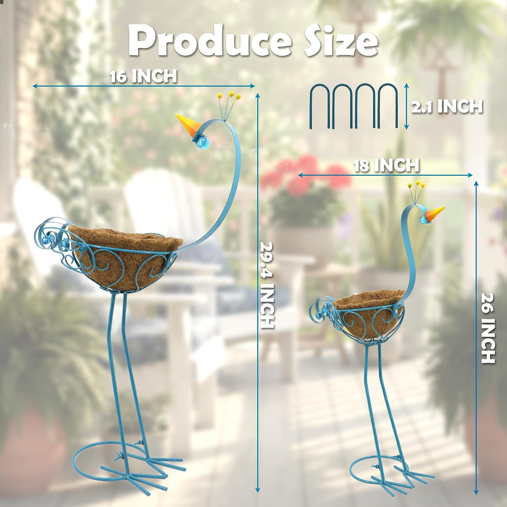 Peacock Metal Plant Stand 2 Sets Flower Pots Holders, Planters for Outdoor | J-Fly; Plants with Coconut Pots, Front