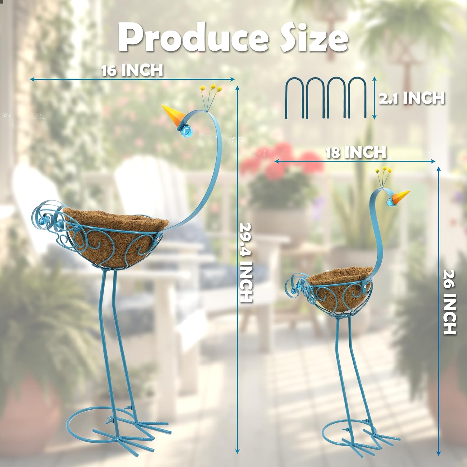 Peacock Metal Plant Stand Flower Pots Holders Plants with Coconut Pots | Manortang 2 Sets Planters for Outdoor Indoor