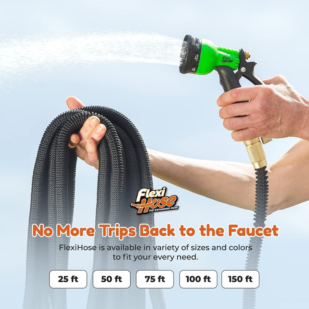 Flexi Hose Plus Expandable Garden Hose with 8 Function Nozzle, 50FT - Lightweight Retractable Garden Hose, Water Hose