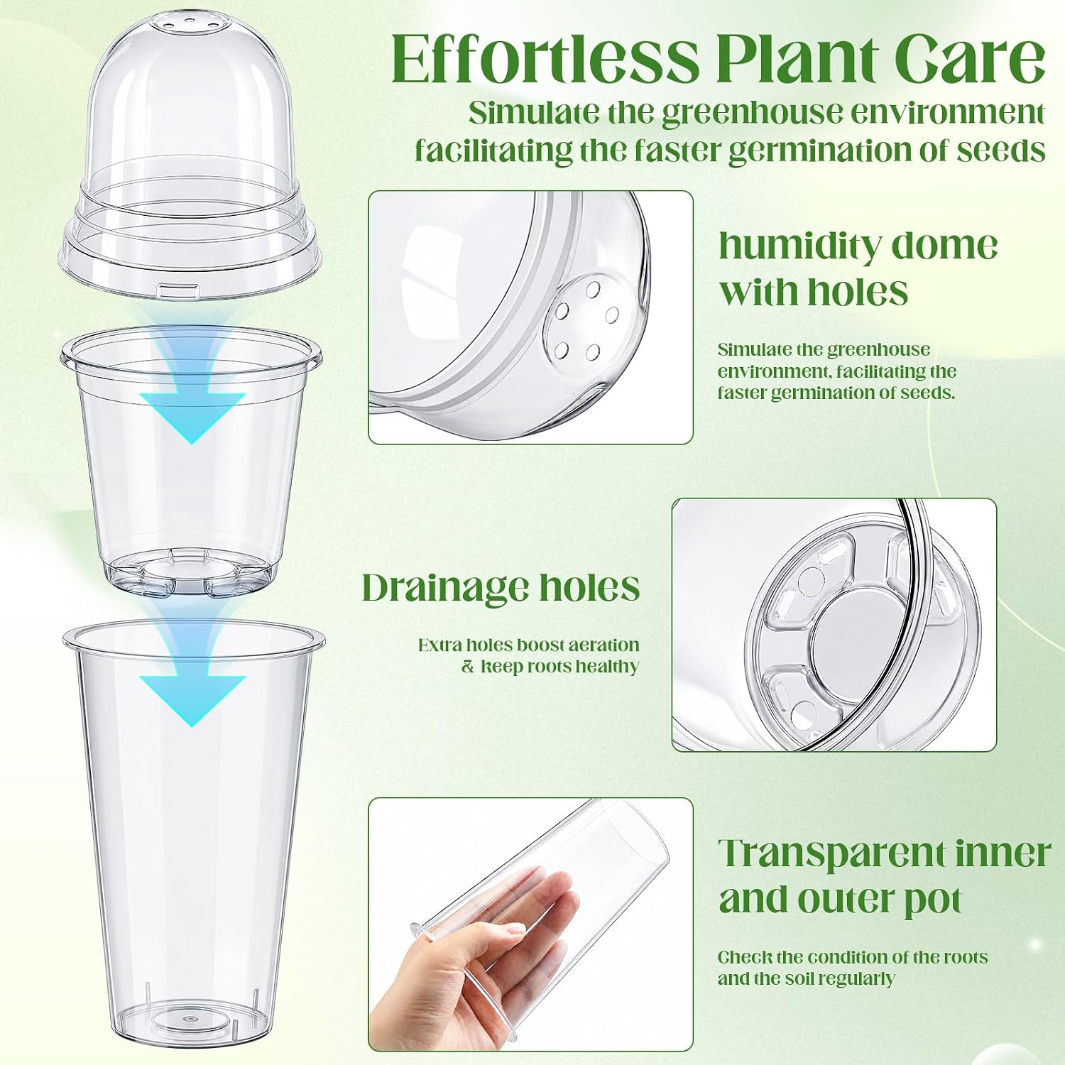 15 Pack 3.5" Self Watering Propagation Pots Clear Plastic | Nursery Cups with Humidity Dome, for Alocasia Corms