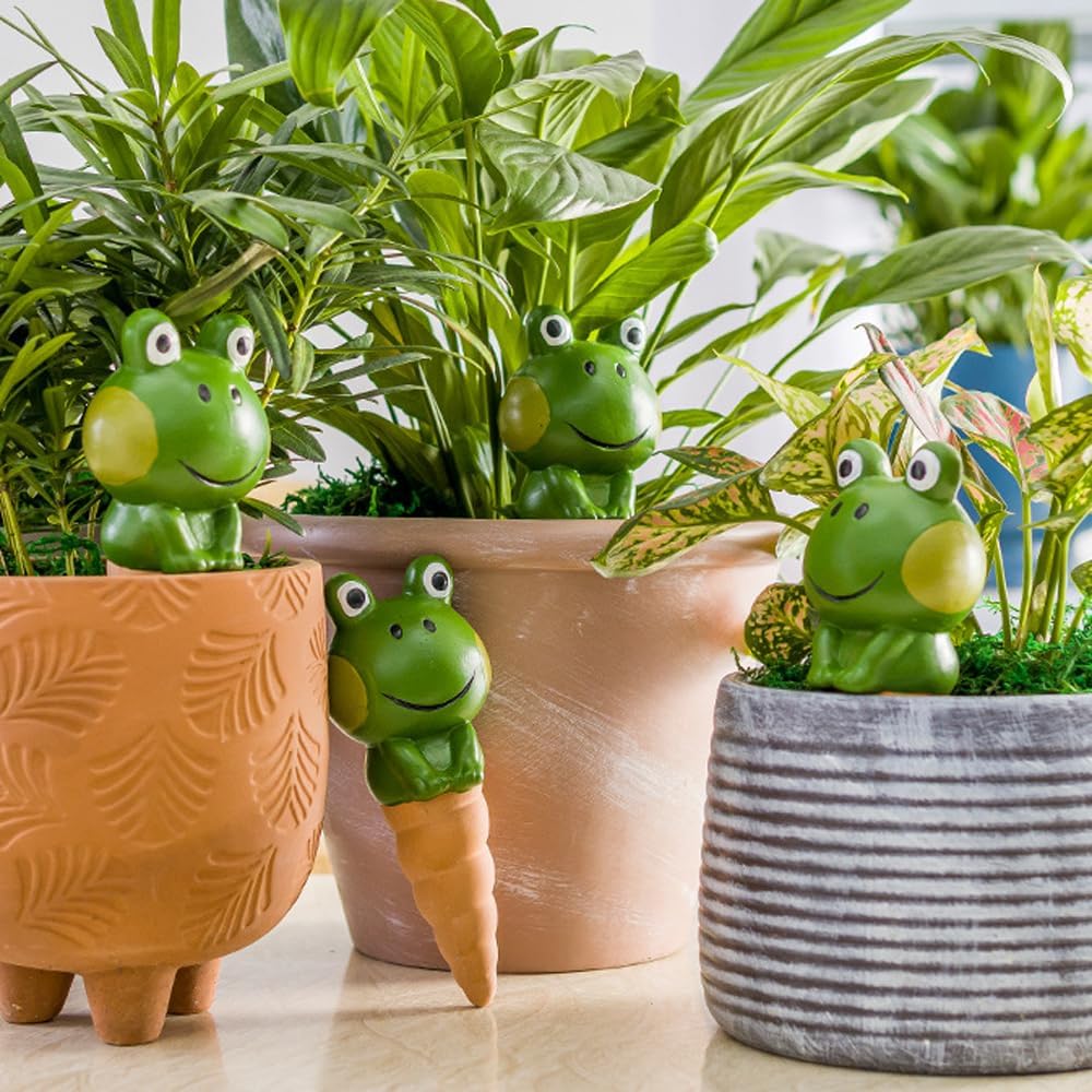 Kaxich Terracotta Plant Self Watering Spikes, 4 Pack Plant Watering Globes Frogs Styles Decorative Self Plant Watering