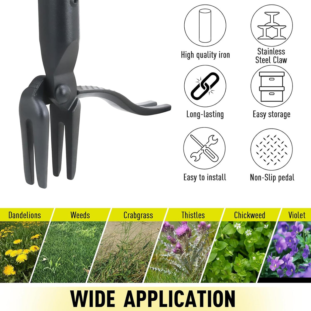 Weed Puller Tool Stand Up Heavy Duty, 45" Weed Remover Tool with Long Handle and 4-Claw Steel Head, Manual Weeding Tool