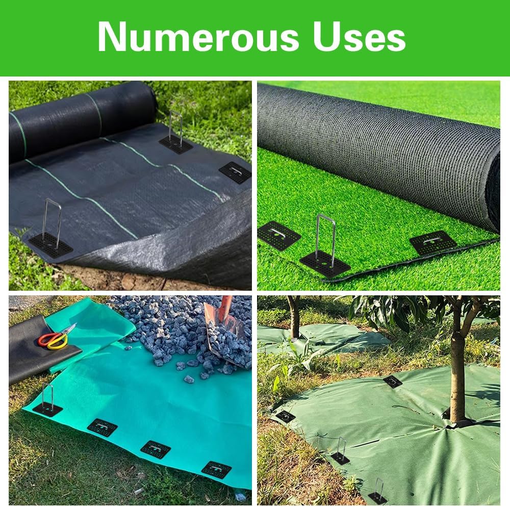 Bakulyor 100 Pcs Landscape Staples + 100 Pcs Gasket, 6 Inch Garden Stakes Staples 11 Gauge U Shaped Galvanized Lawn