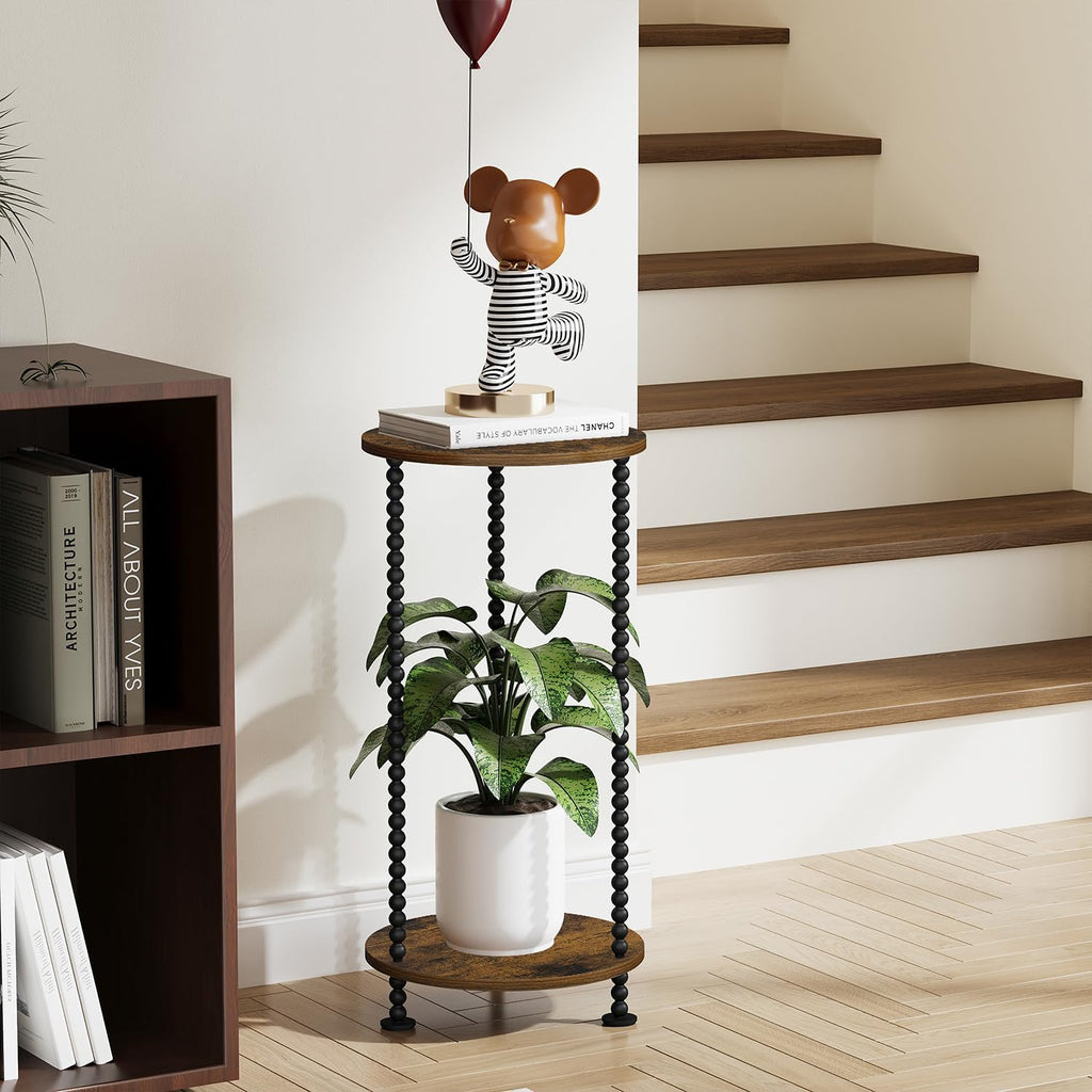 YINMIT Plant Stand Indoor, 2 Tier Small Plant Stand, Plant Stands with Metal Spindle Poles, Corner Flower Pot Stand