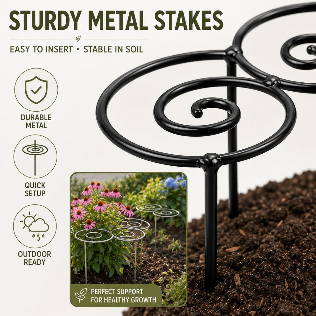 Metal Peony Support Ring for Outdoor Plants, Garden Plant Support Stakes for Flowers & Vegetables, Stackable Peony Cage