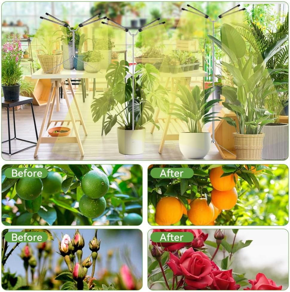 Grow Lights for Indoor Plants Full Spectrum,15-62 Inches Height Adjustable Dsektop and Standing Plant Growing Lights