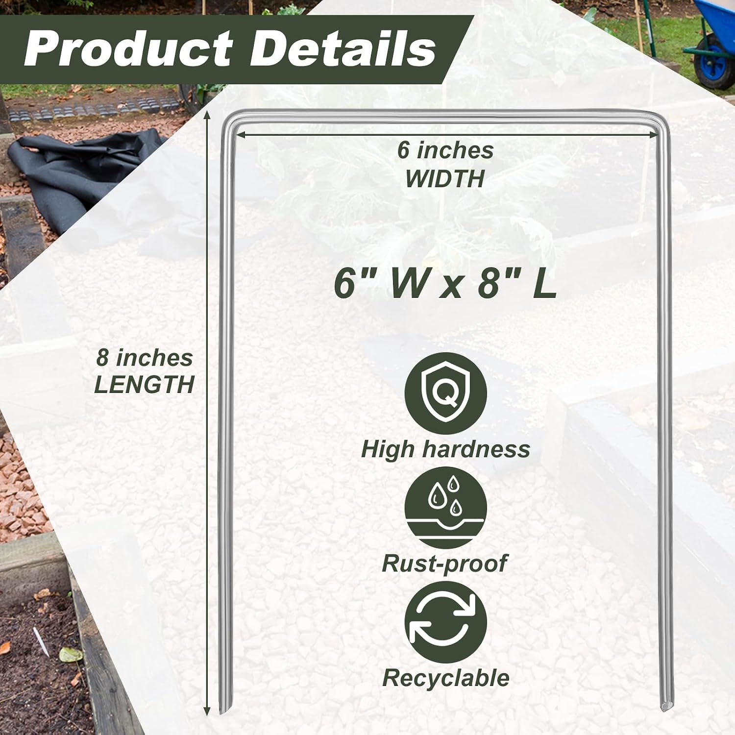 50 Pack Heavy Duty Wide Landscape Staples, 7 Gauge Galvanized Steel Turf Stakes Garden Stakes Bulk, U Type Anchor for