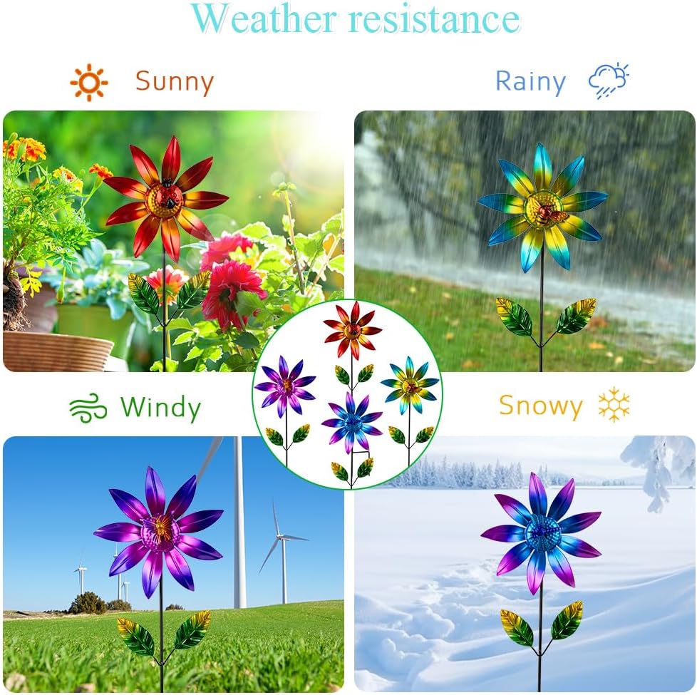 4 Packs Wind Spinner Outdoor, Pinwheels for Yard and Garden, Metal Flower Decorative Garden Stakes for Lawn Patio Porch