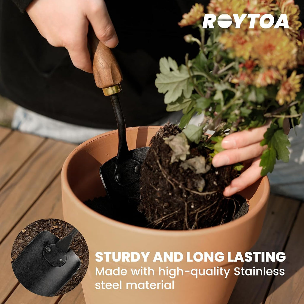 ROYTOA Garden Tool Set, 5PCS Gardening Tools, Stainless Steel Heavy Duty Hand Cultivator, Hoes, Shovel, Trowel and