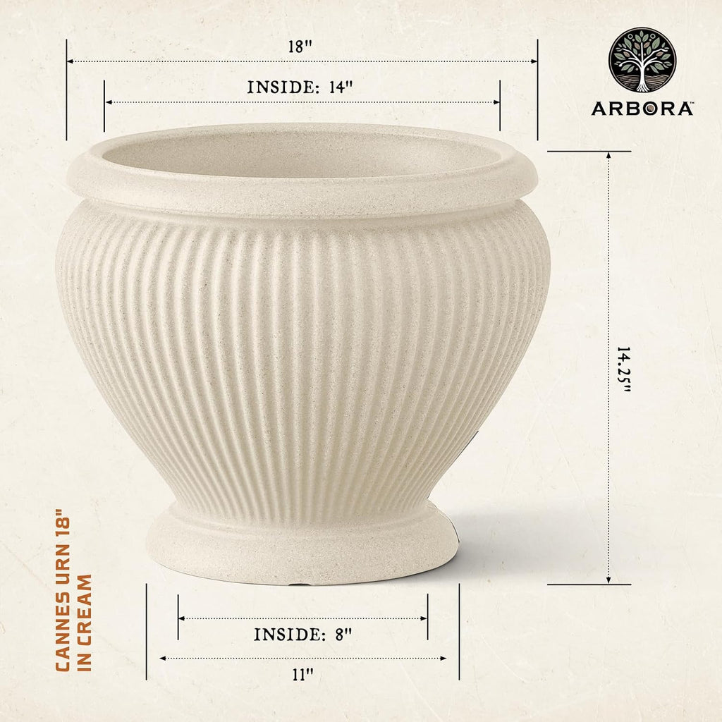 ARBORA 18" Cannes Urn Planter - Lightweight Polyresin Decorative Plant Pot | Lightweight with Stone-Like Look, UV +