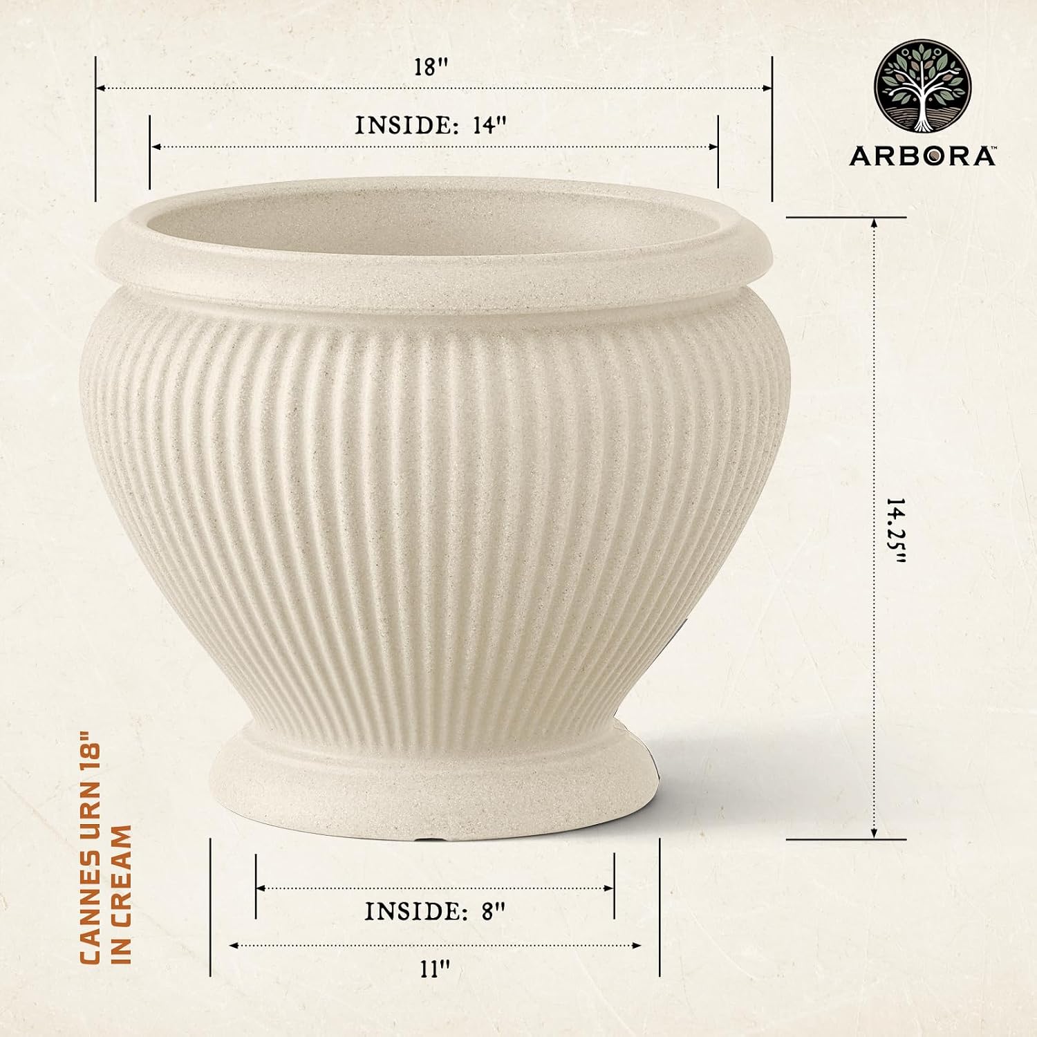 ARBORA 18" Cannes Urn Planter - Lightweight Polyresin Decorative Plant Pot | Lightweight with Stone-Like Look, UV +