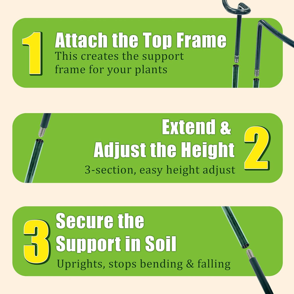 6-Pack Garden Plant Support Cages,14"Diax32"H Heavy Duty Interlinked Half Round Peony Support Rings,Metal Plant Support