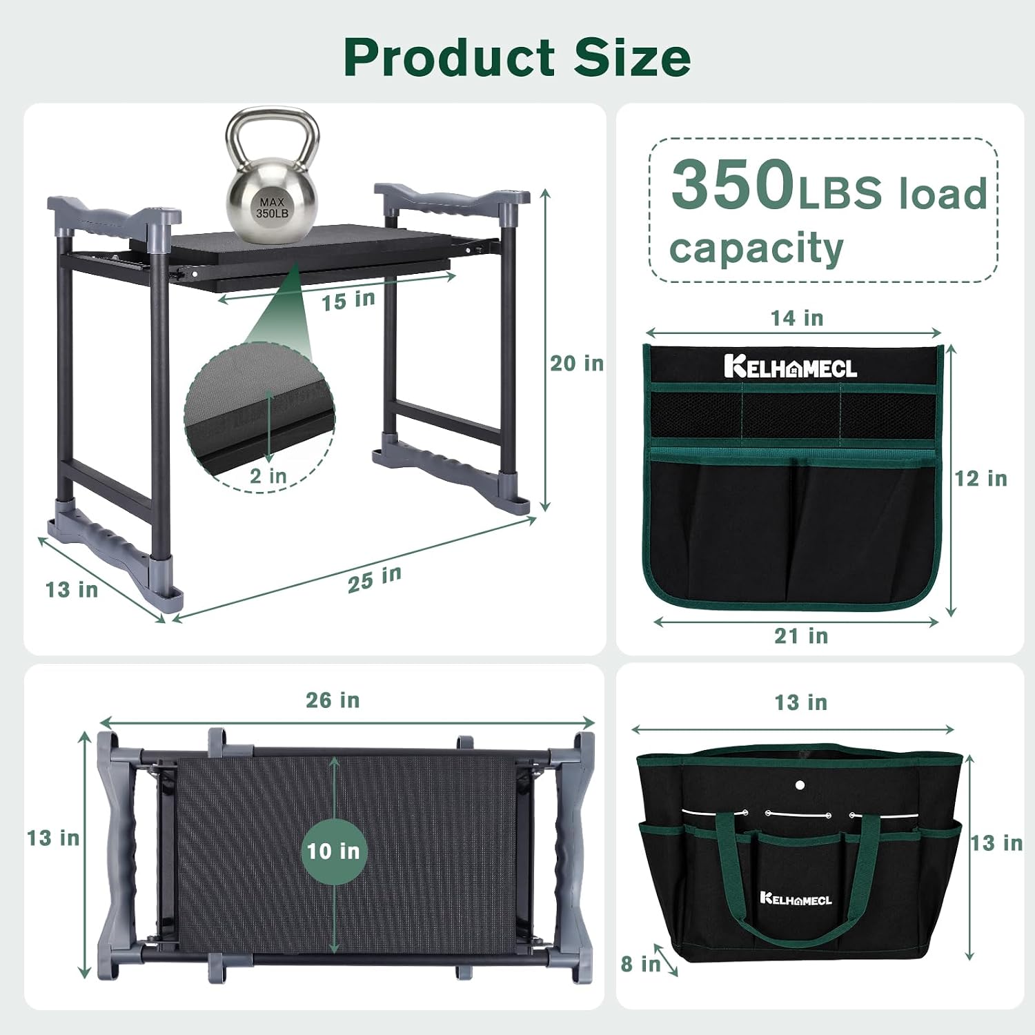 Garden Kneeler and Seat - Extra Wide Thick EVA Pad, Heavy Duty Foldable Garden Bench Holds 350lbs, 2-in-1 Gardening