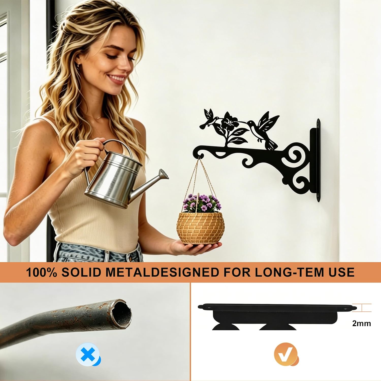 Elegant Bird Pattern Wall Hooks - 10/12/14 Inch Metal Plant Hangers for Indoor & Outdoor - Rust-Resistant Bracket for