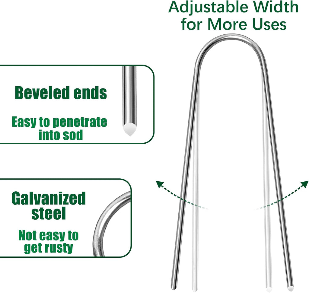 200 Pack Garden Stakes 6 Inch U-Shaped Drip Irrigation Stakes Galvanized Landscape Staples Garden Pins Yard Lawn Ground